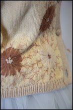 Vintage 1950s Cream Floral Embroidered Wool Cardigan