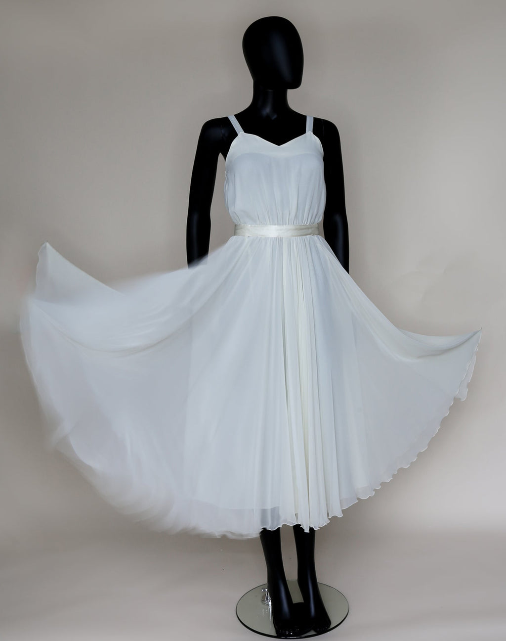 Vintage 1970s Ivory Chiffon Flared Midi Dress
