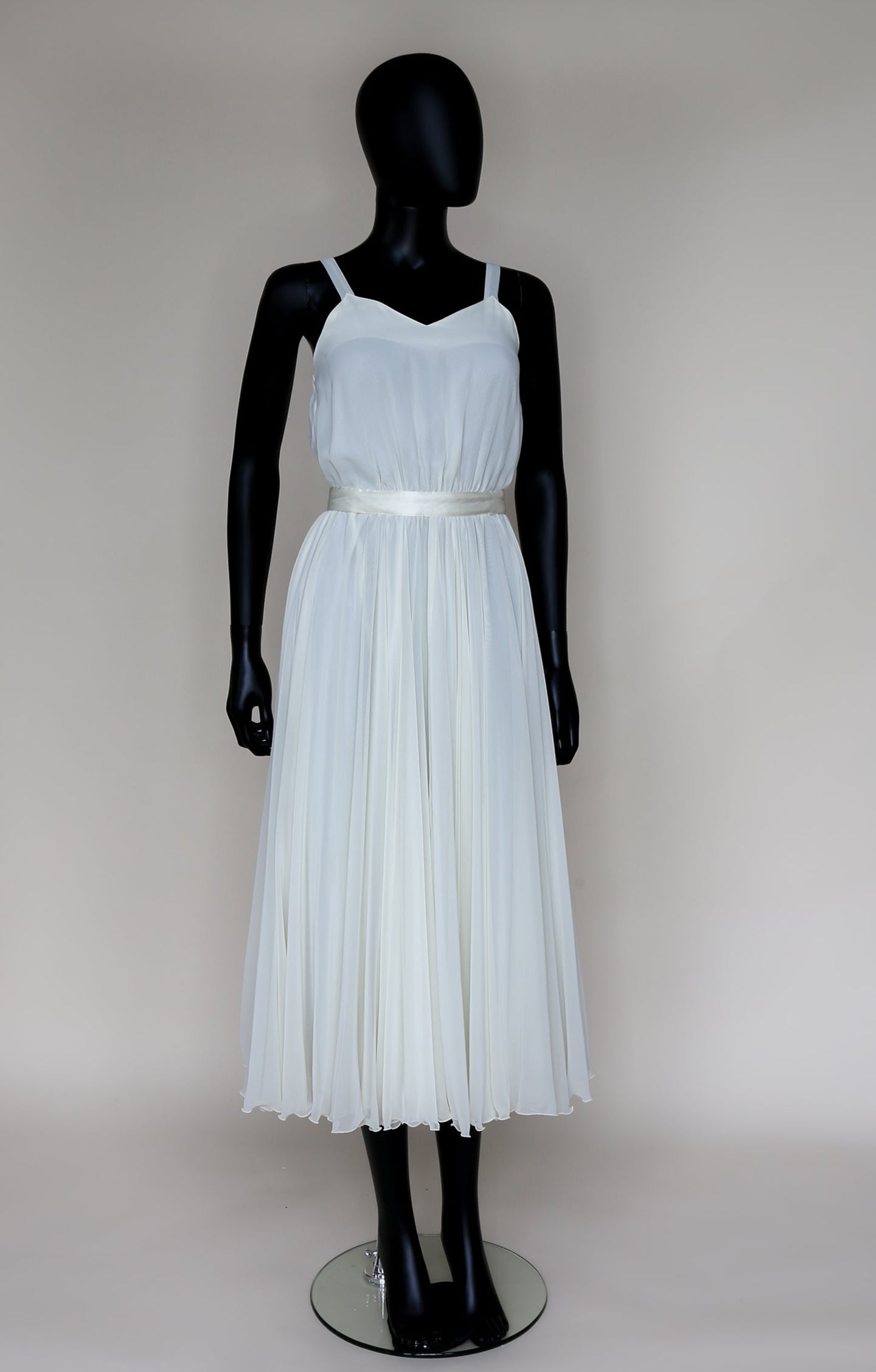 Vintage 1970s Ivory Chiffon Flared Midi Dress