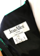 Vintage 1980s Black Velvet Green Polka dot Dress