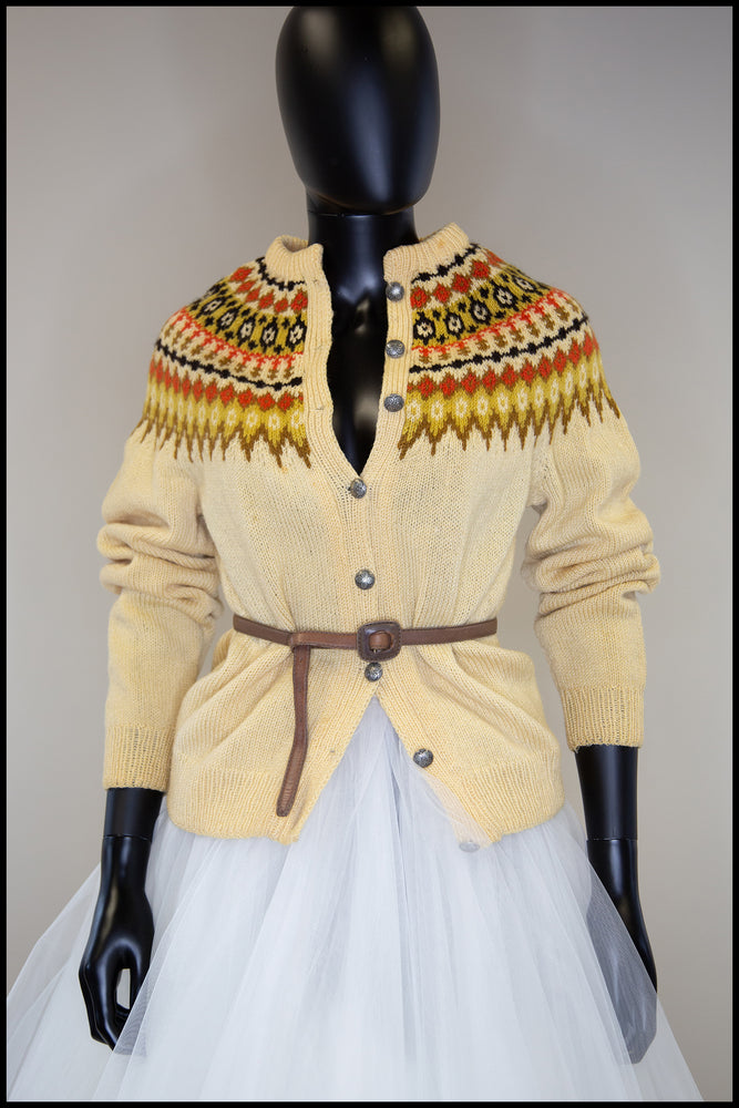 Vintage 1960s Cream Icelandic Lopapeysa Wool Cardigan