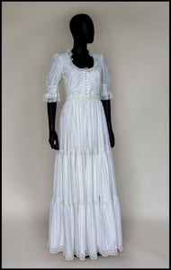 Vintage 1970s Ivory Cream Cotton Lace Maxi Dress