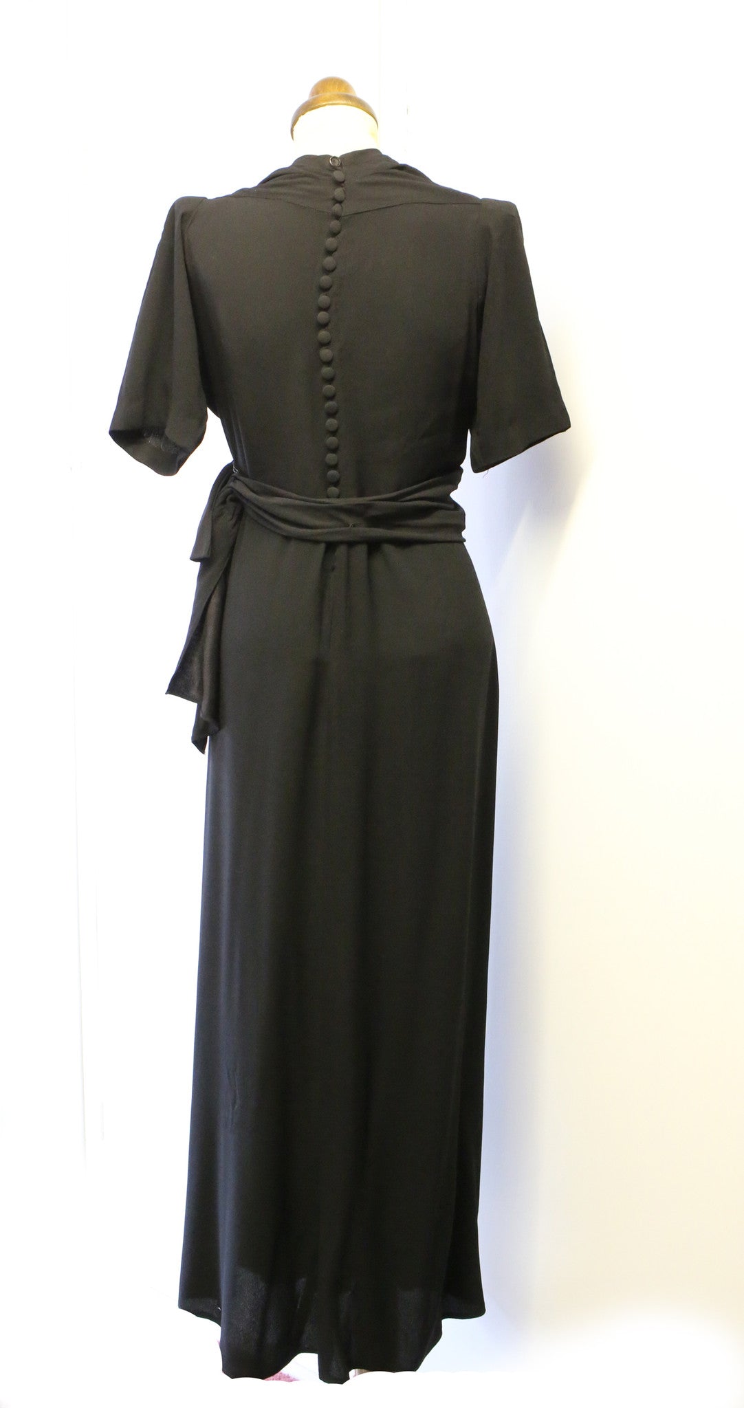 Vintage 1940s Black Embroidered Crepe Dress