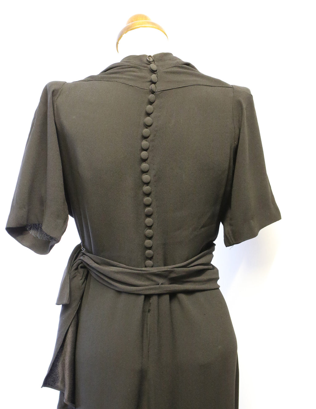 Vintage 1940s Black Embroidered Crepe Dress