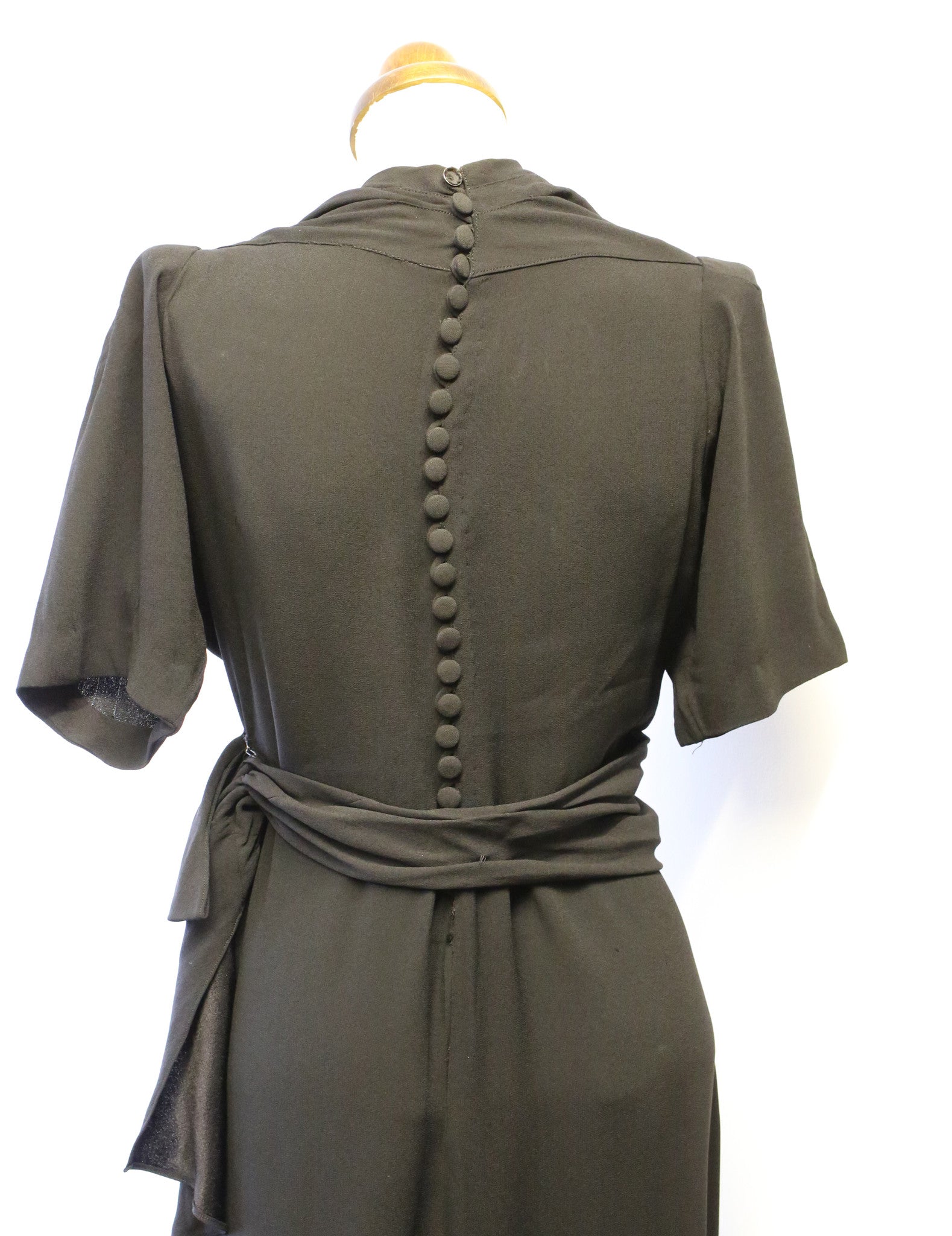 Vintage 1940s Black Embroidered Crepe Dress