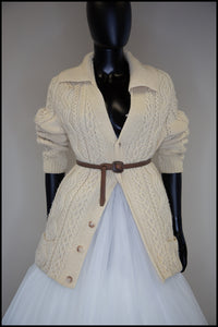 Vintage 1970s Cream Aran Knit Long Cardigan