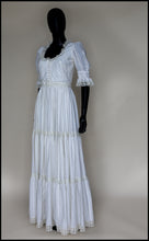 Vintage 1970s Ivory Cream Cotton Lace Maxi Dress