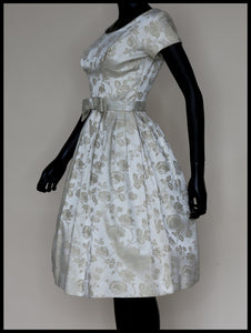 Original Vintage 1950s Oyster Brocade Short Wedding Dress