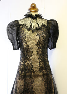 Vintage 1930s Black Lace Evening Dress