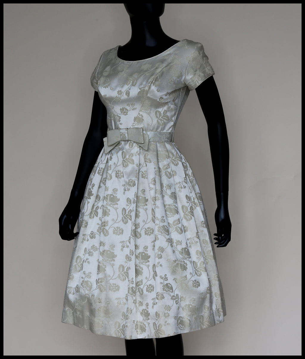 Original Vintage 1950s Oyster Brocade Short Wedding Dress