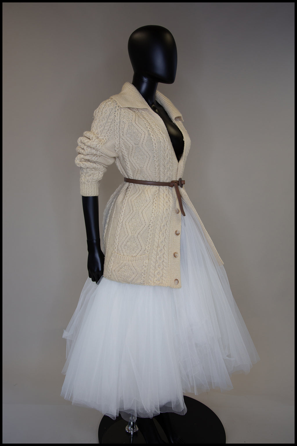 Vintage 1970s Cream Aran Knit Long Cardigan