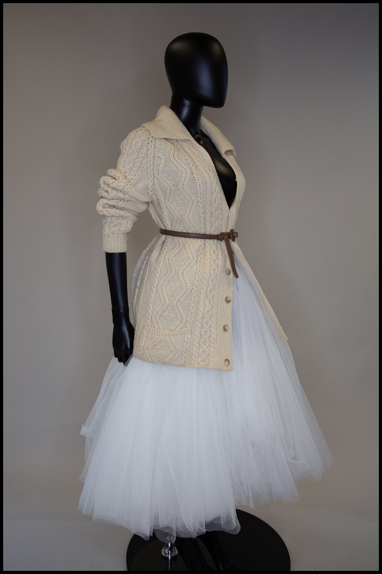 Vintage 1970s Cream Aran Knit Long Cardigan