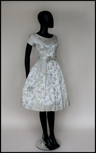Original Vintage 1950s Oyster Brocade Short Wedding Dress