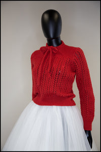Vintage 1950s Red Hand Knit Sweater