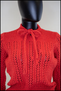 Vintage 1950s Red Hand Knit Sweater