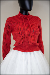 Vintage 1950s Red Hand Knit Sweater