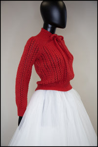 Vintage 1950s Red Hand Knit Sweater