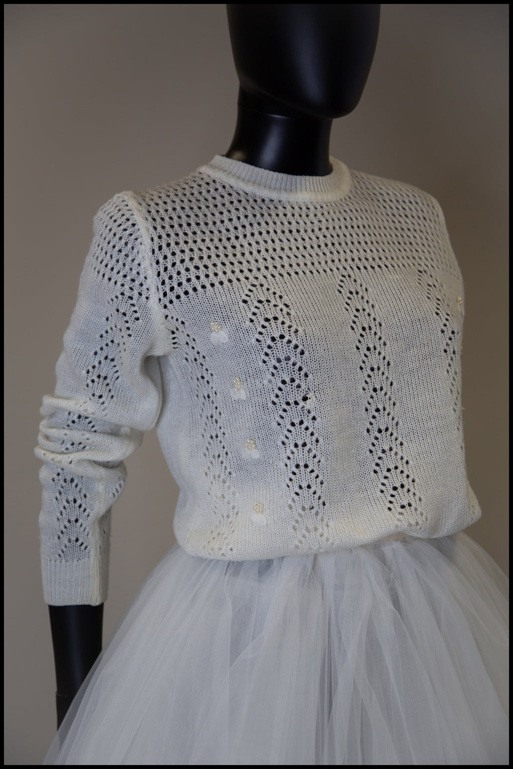 Vintage 1980s Ivory Lace Knit Sweater
