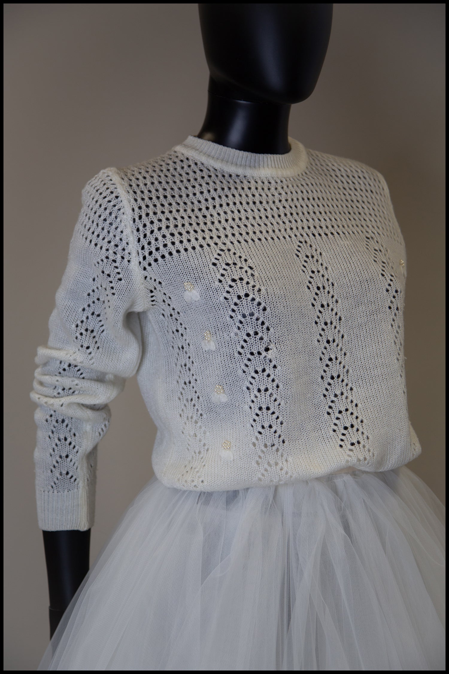 Vintage 1980s Ivory Lace Knit Sweater