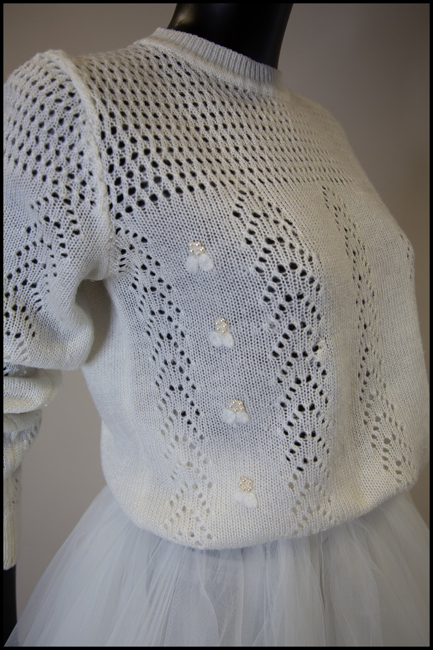 Vintage 1980s Ivory Lace Knit Sweater