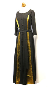 Vintage 1940s Black Gold Wool Dress