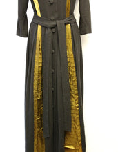 Vintage 1940s Black Gold Wool Dress