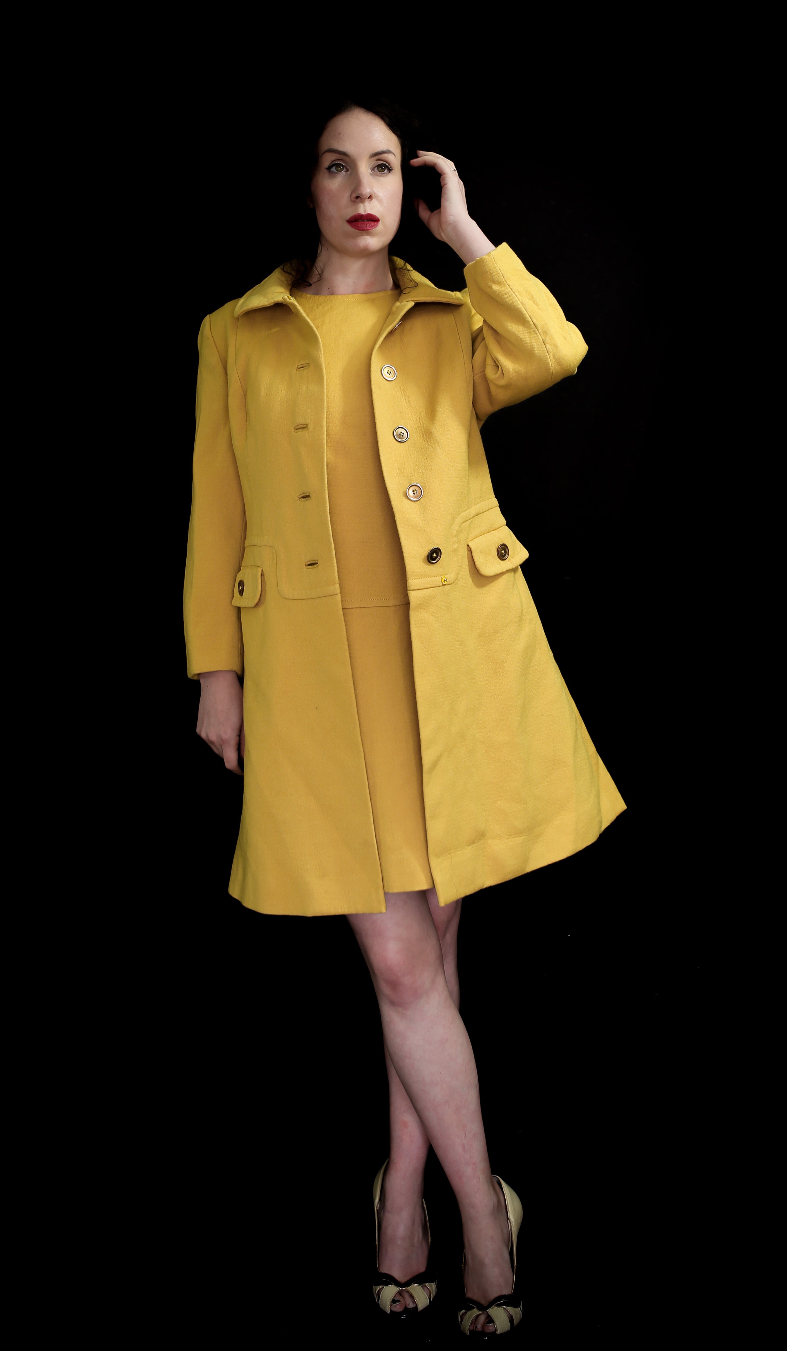 Vintage 1960s Yellow Wool Dress Suit