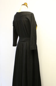 Vintage 1940s Black Gold Wool Dress