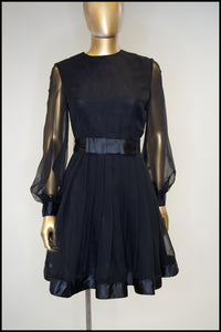 Vintage 1960s Black Chiffon Mini Dress