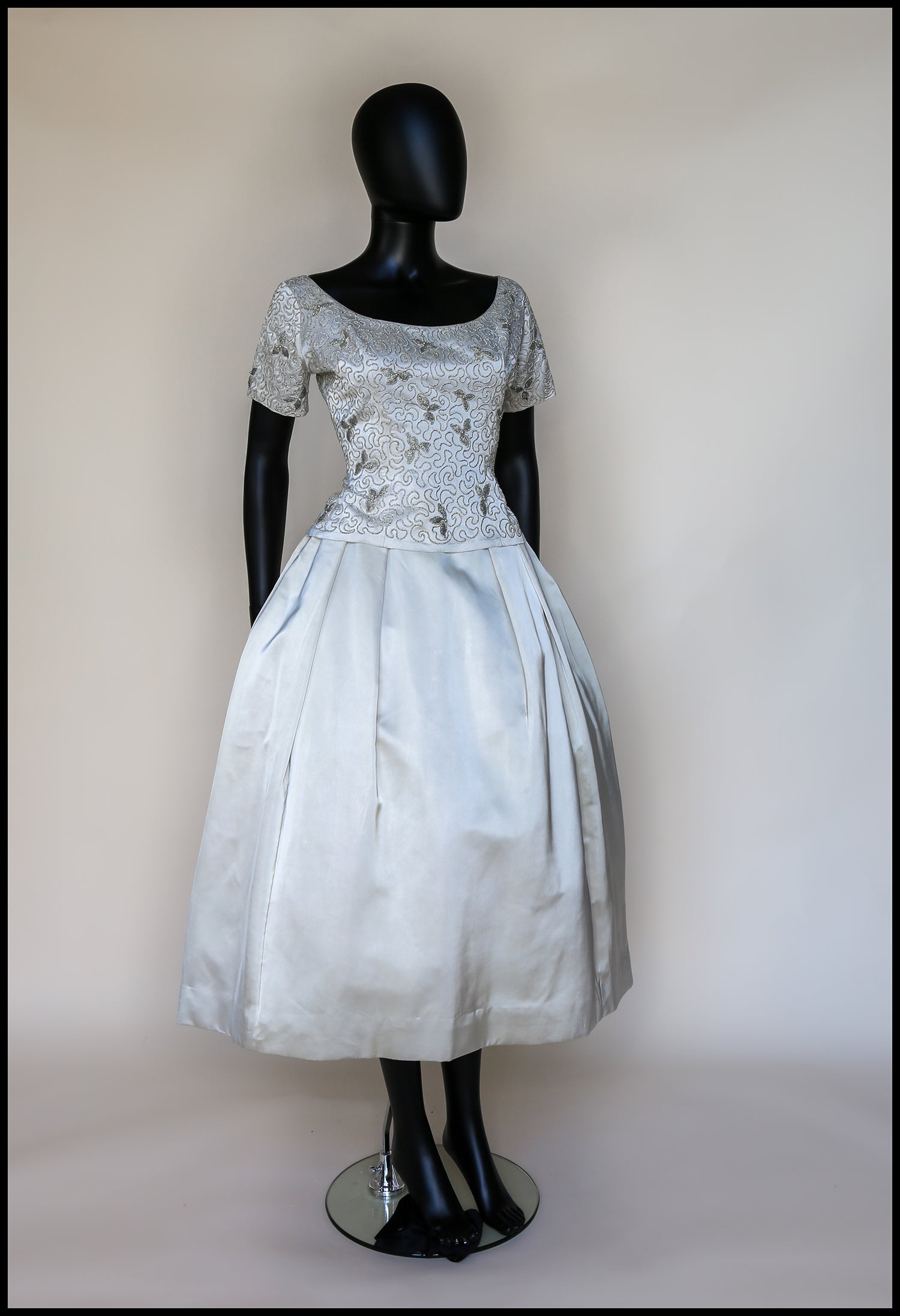 Vintage 1950s Ivory Beaded Satin Top and Skirt