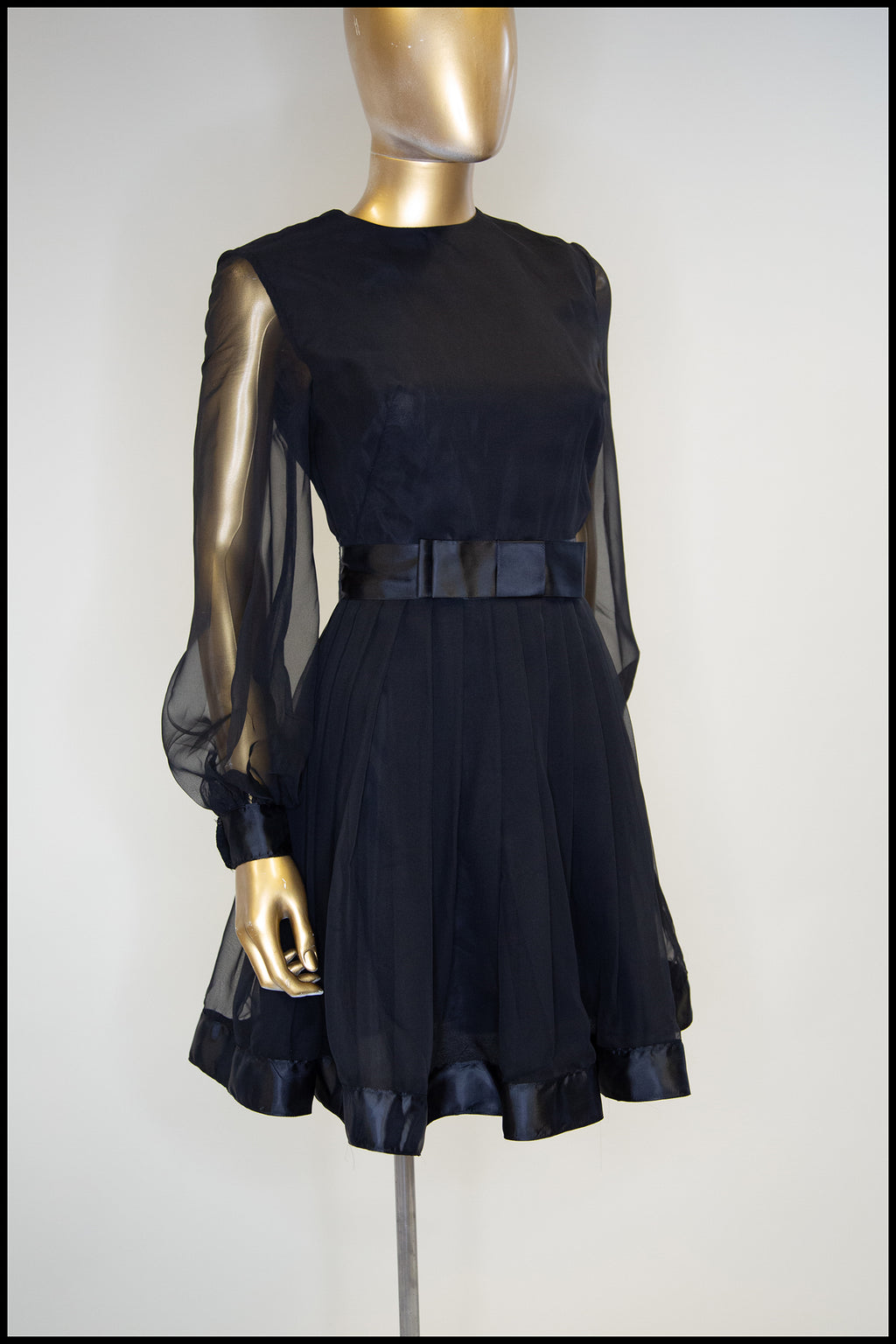 Vintage 1960s Black Chiffon Mini Dress