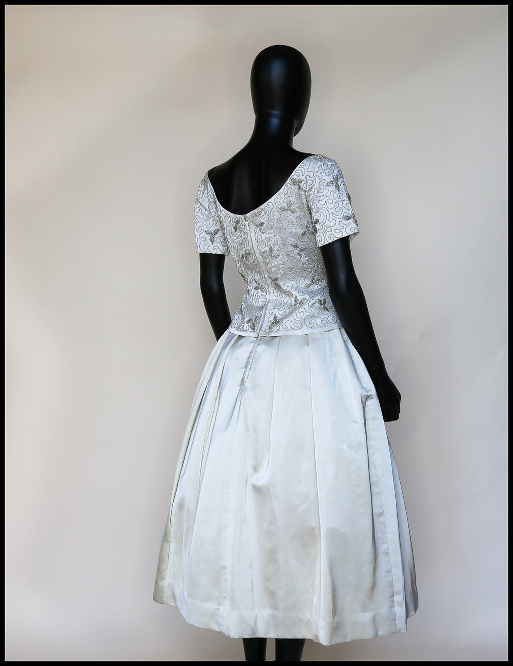 Vintage 1950s Ivory Beaded Satin Top and Skirt