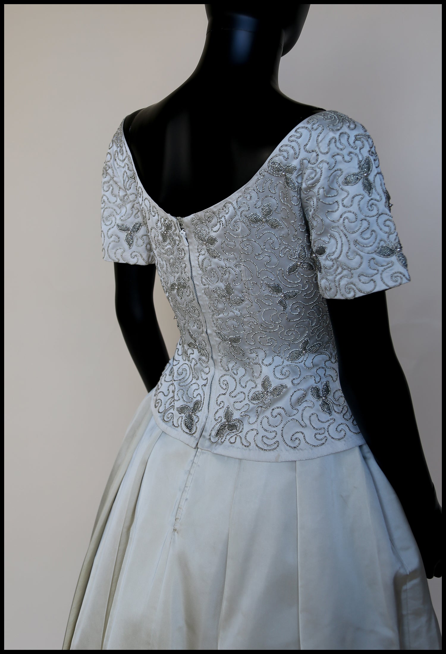 Vintage 1950s Ivory Beaded Satin Top and Skirt