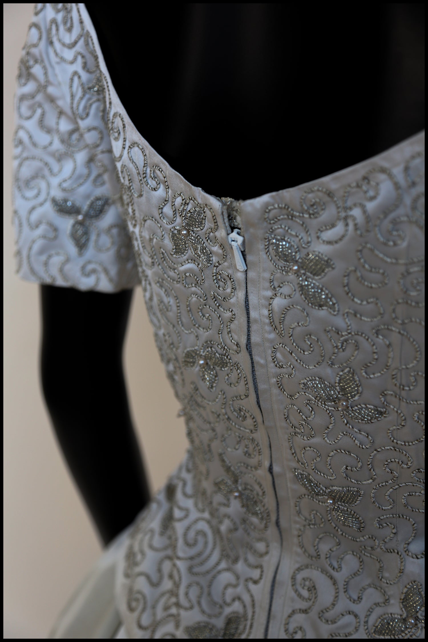 Vintage 1950s Ivory Beaded Satin Top and Skirt