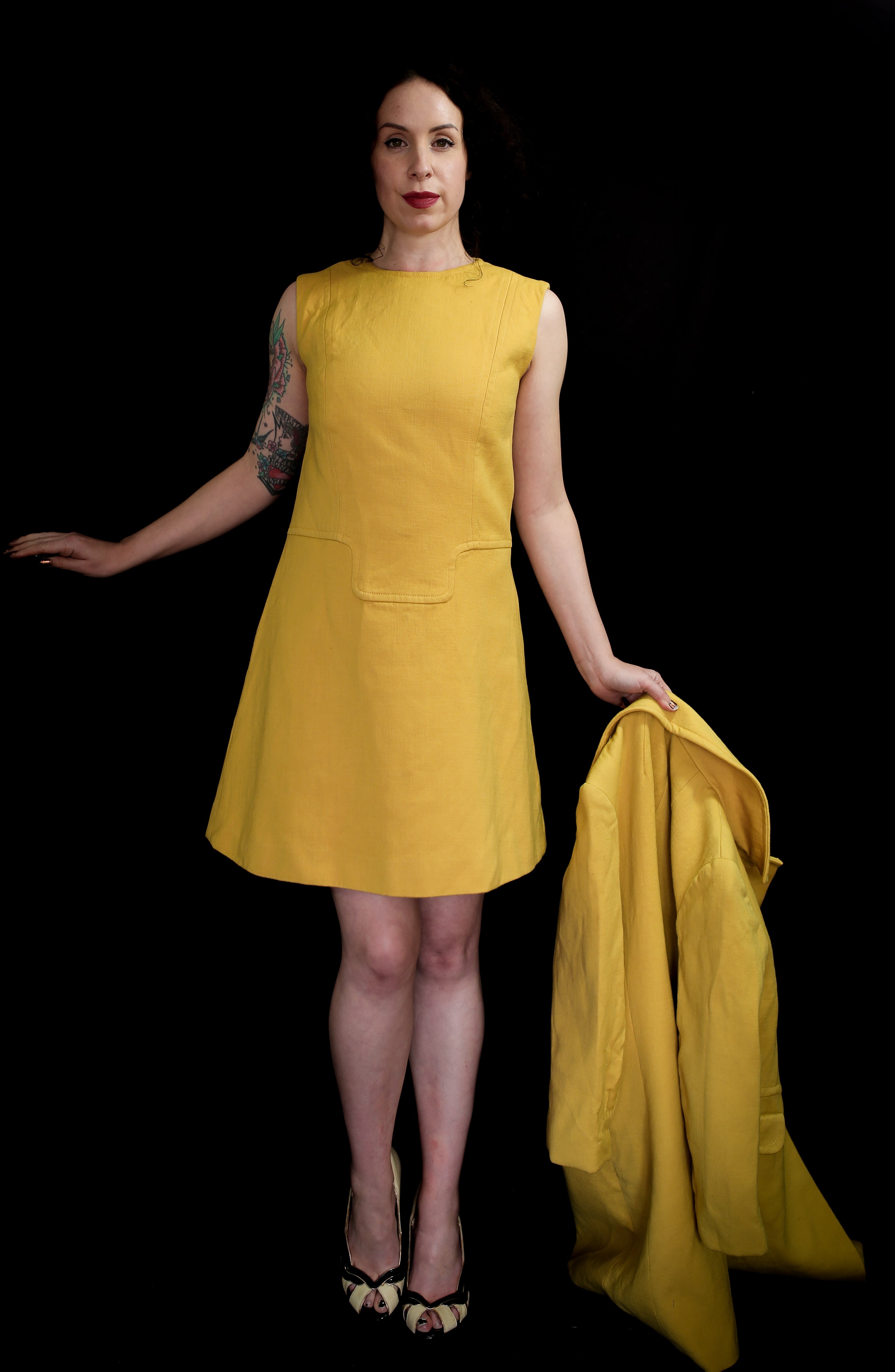Vintage 1960s Yellow Wool Dress Suit