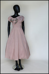 Vintage 1950s Dusky Pink Beaded Cocktail Dress