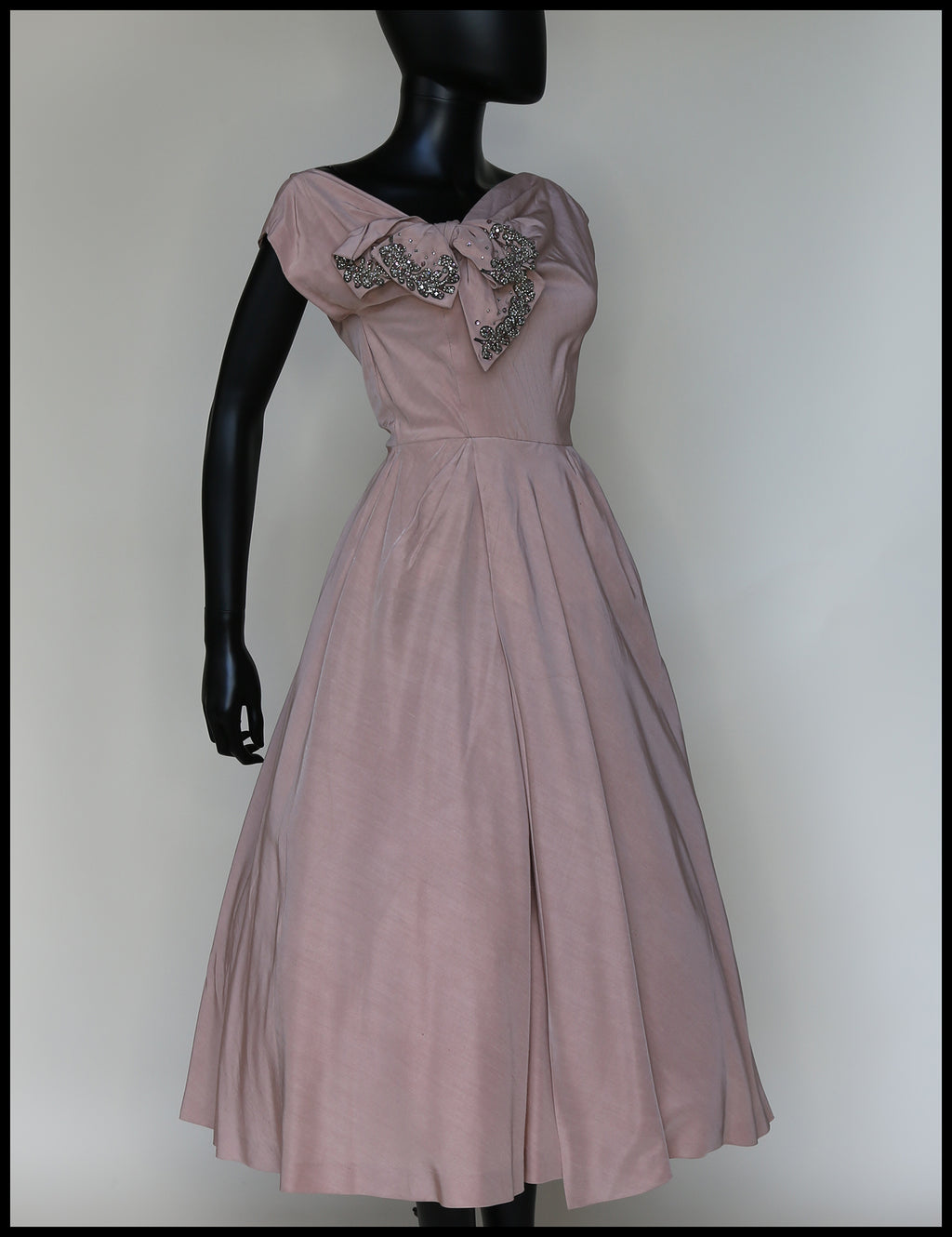 Vintage 1950s Dusky Pink Beaded Cocktail Dress