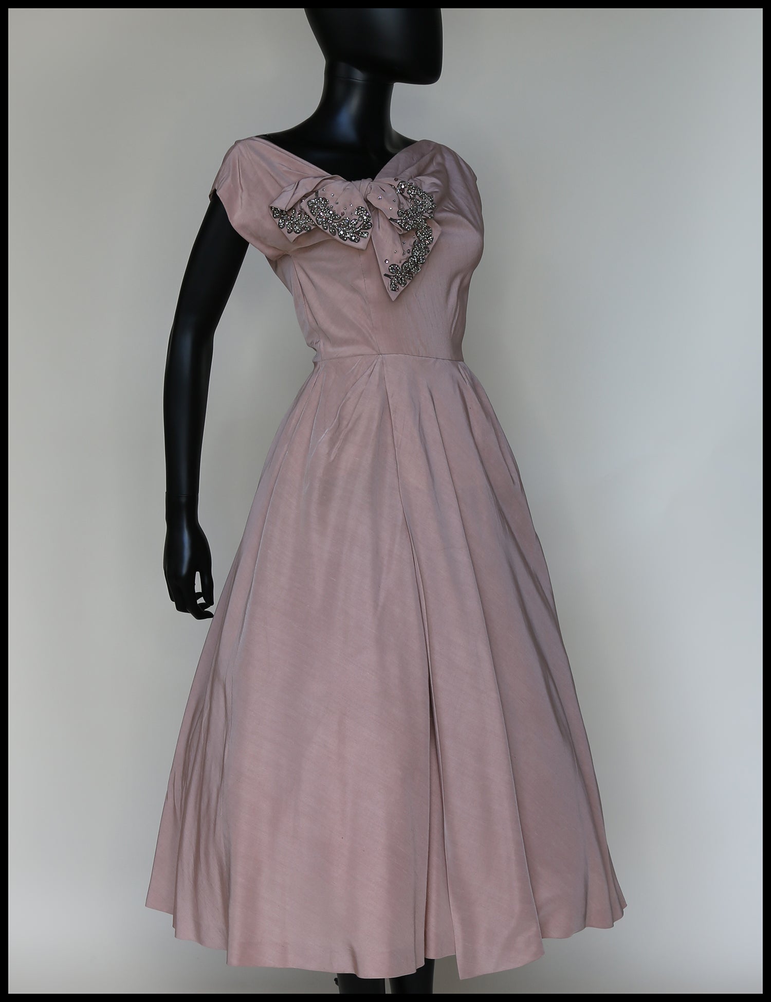 Vintage 1950s Dusky Pink Beaded Cocktail Dress