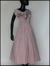 Vintage 1950s Dusky Pink Beaded Cocktail Dress