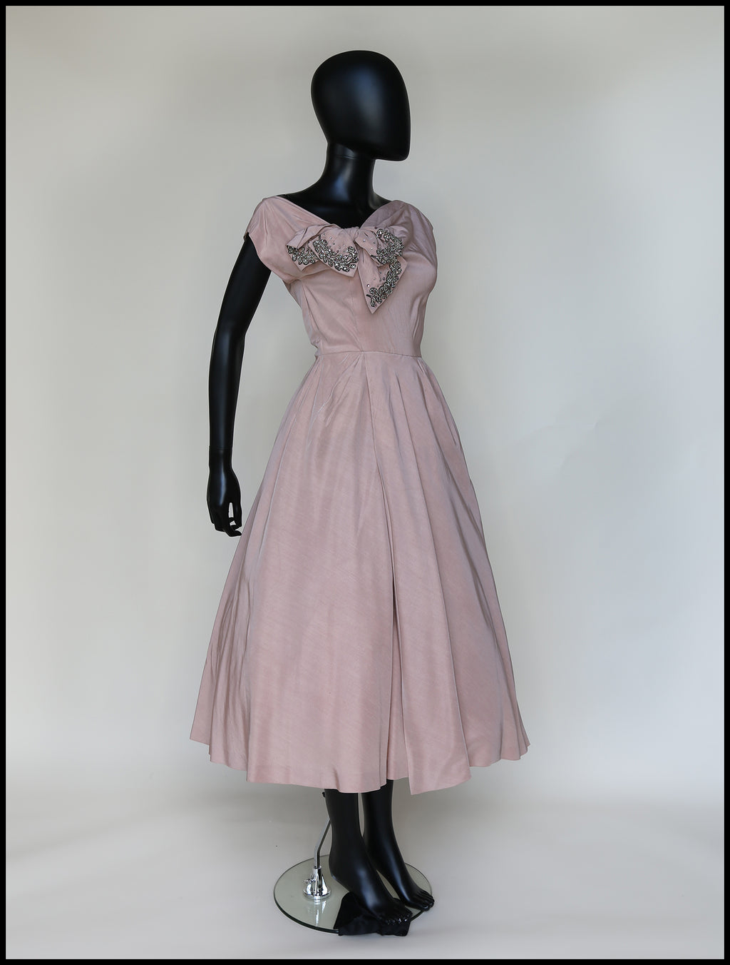Vintage 1950s Dusky Pink Beaded Cocktail Dress