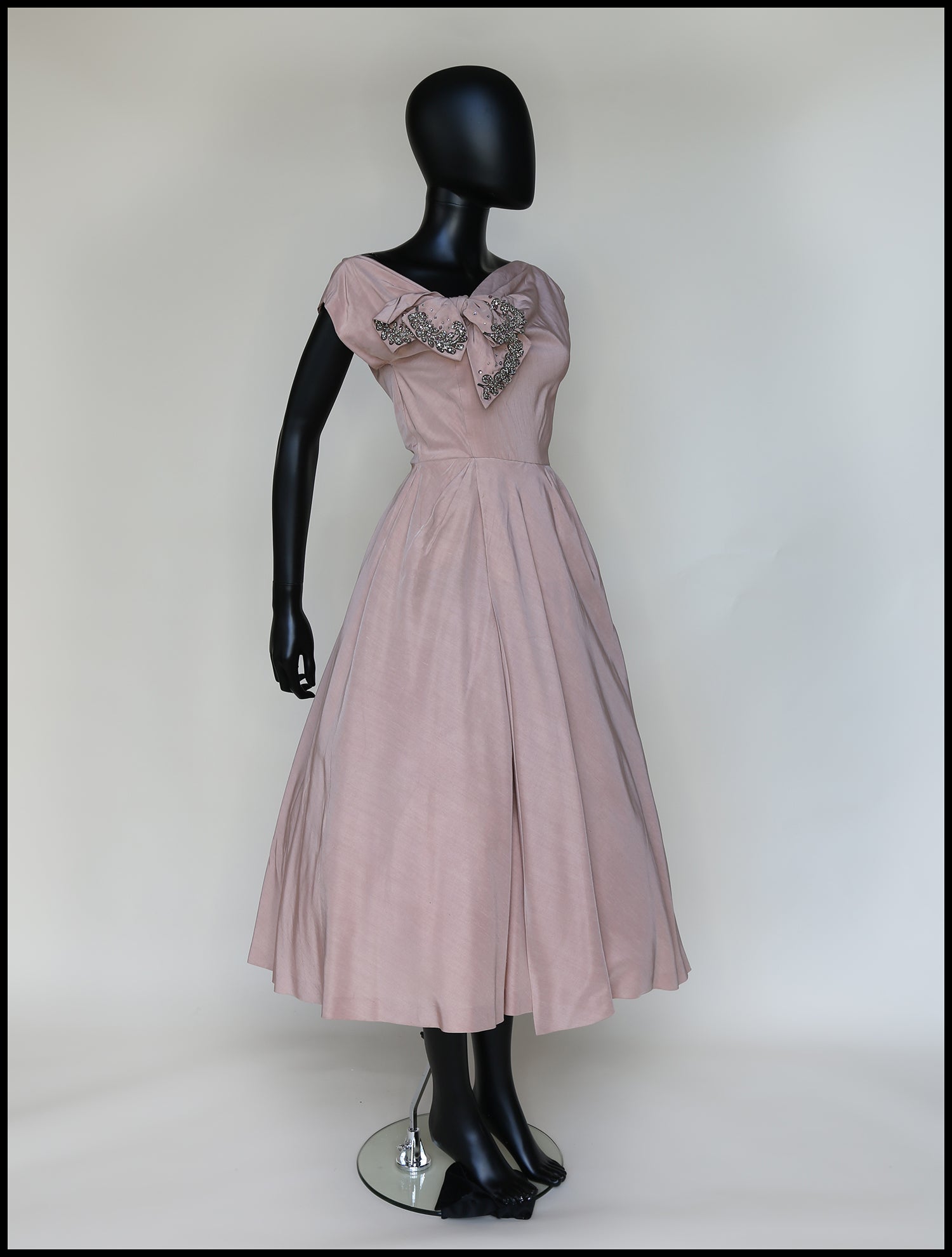 Vintage 1950s Dusky Pink Beaded Cocktail Dress