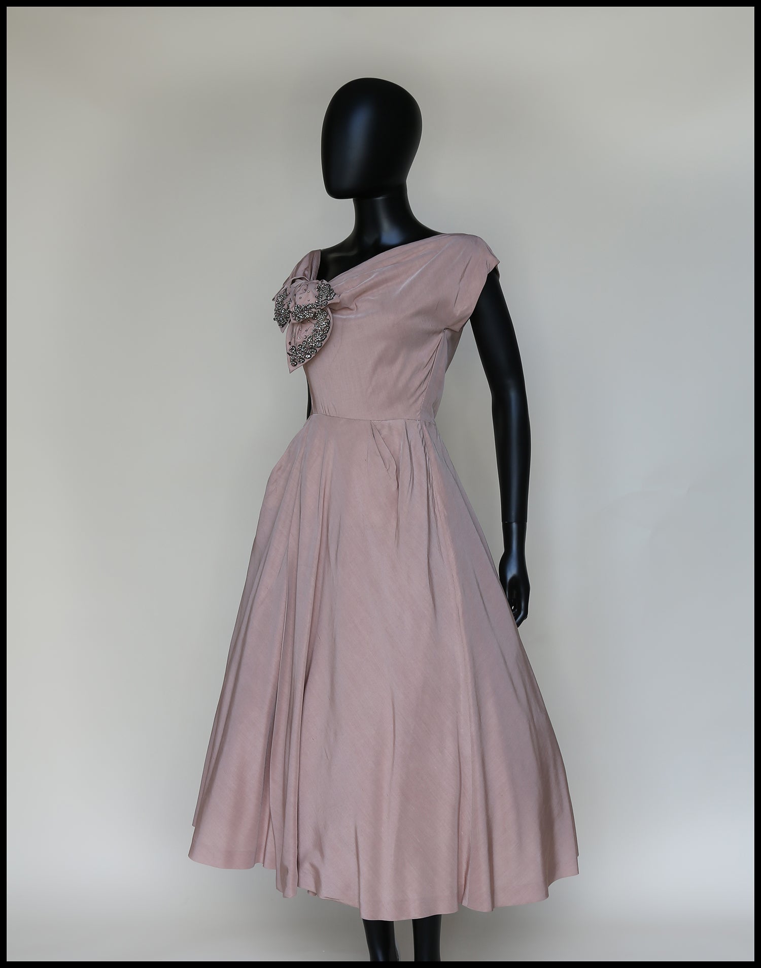 Vintage 1950s Dusky Pink Beaded Cocktail Dress