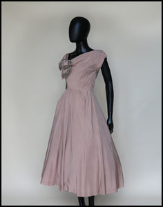 Vintage 1950s Dusky Pink Beaded Cocktail Dress