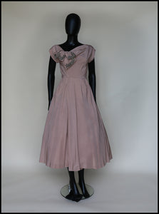 Vintage 1950s Dusky Pink Beaded Cocktail Dress