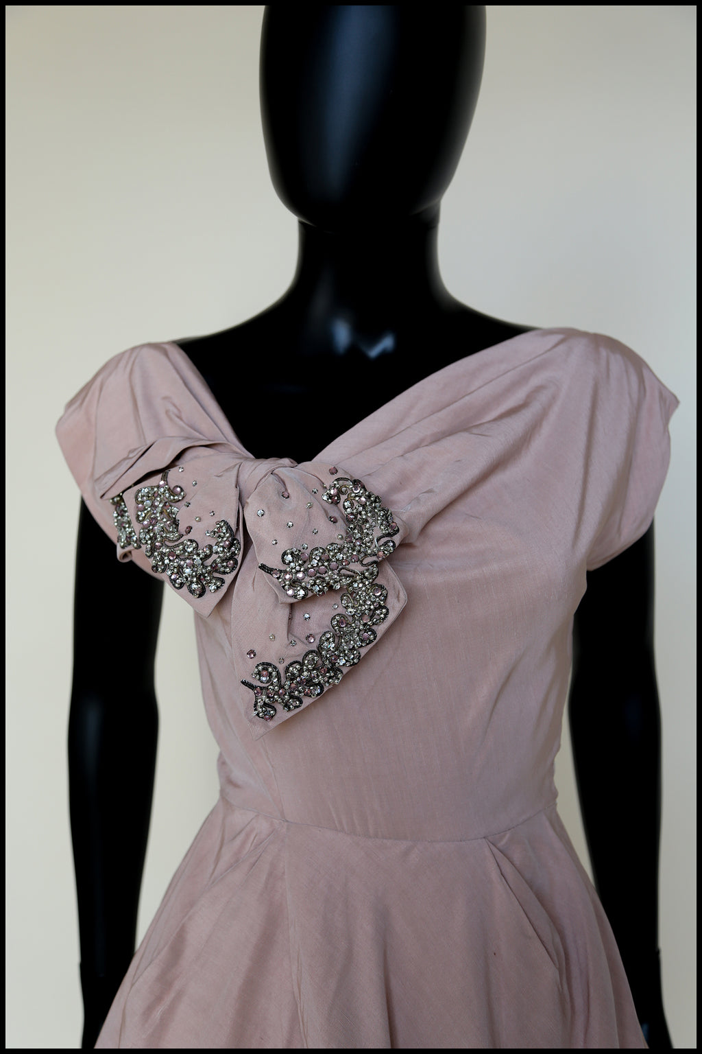 Vintage 1950s Dusky Pink Beaded Cocktail Dress