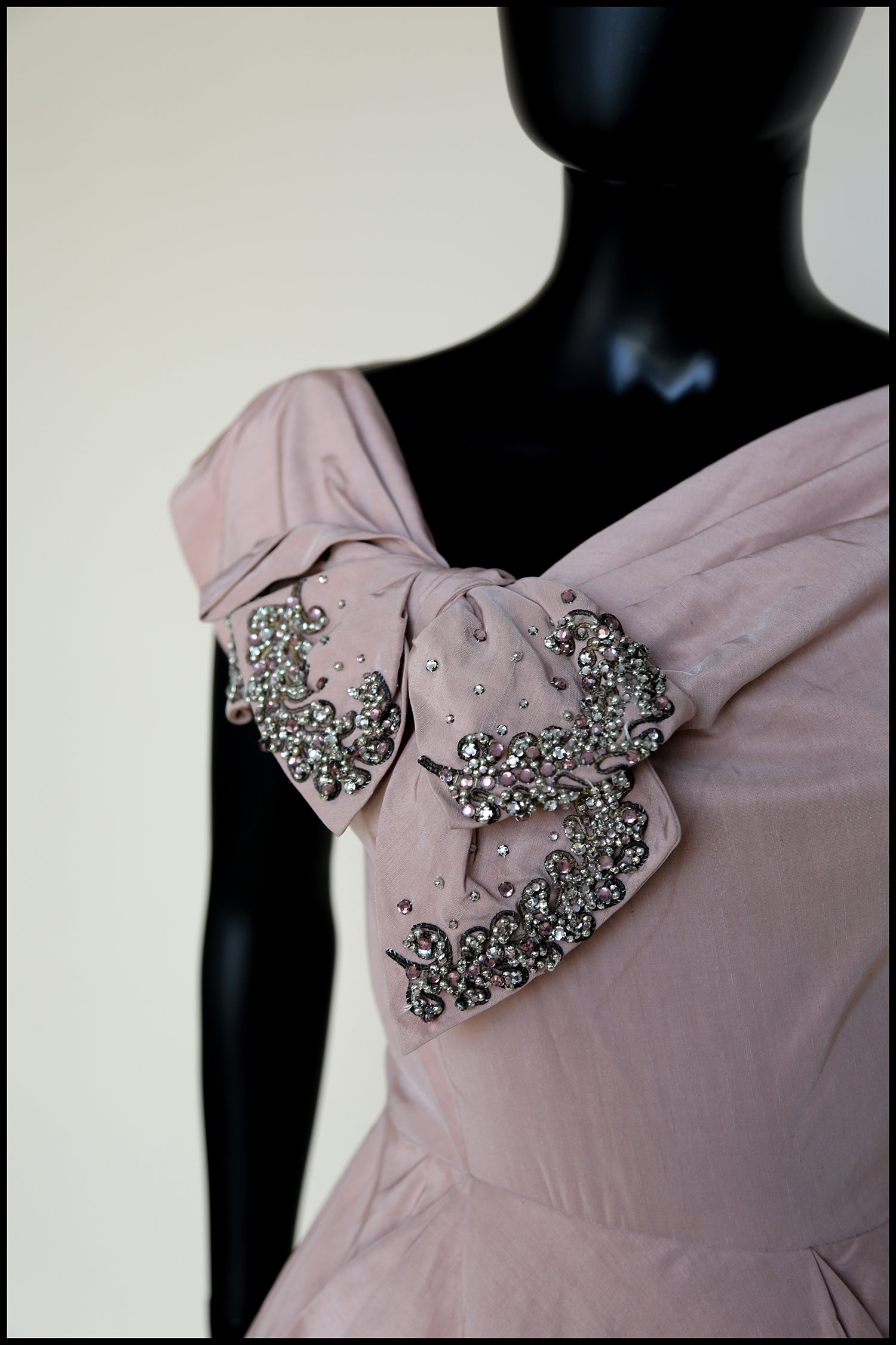Vintage 1950s Dusky Pink Beaded Cocktail Dress