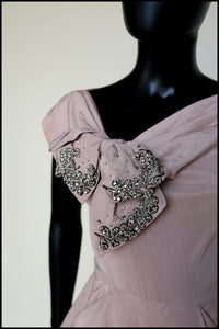 Vintage 1950s Dusky Pink Beaded Cocktail Dress