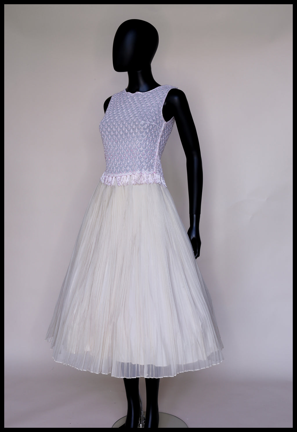 Vintage 1950s Cream Pleated Chiffon Skirt