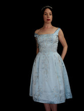 RESERVED Vintage 1950s Blue Beaded Satin Dress