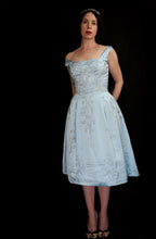 RESERVED Vintage 1950s Blue Beaded Satin Dress